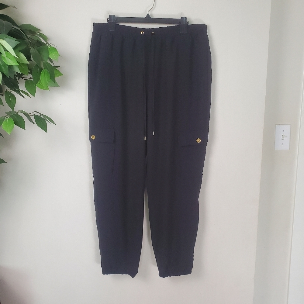 Michael Kors Black Wide Leg Trouser Pants Gold Accents XL